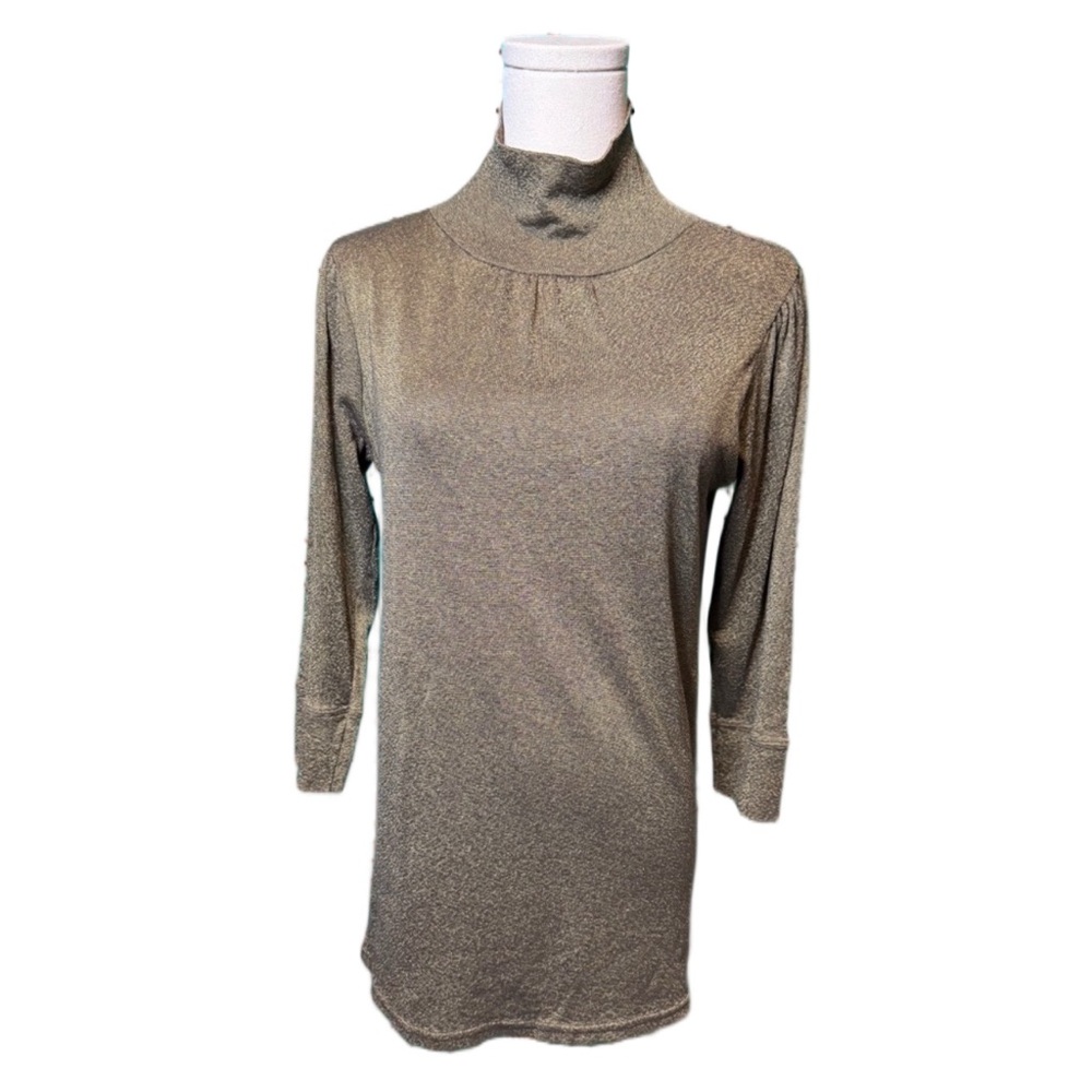 Michael Stars Gold Metallic Turtleneck Top One Size Shimmer Elegant Chic Y2K